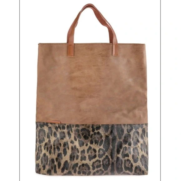 Brown Leather with Leopard Print Tote - Picture 13 of 13